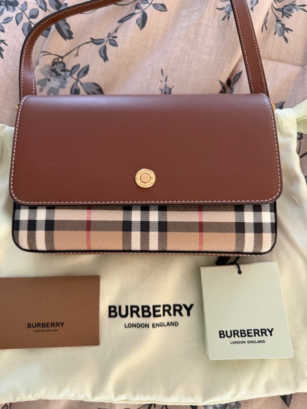 Burberry Hampshire Vintage Check Canvas & Leather Crossbody Bag